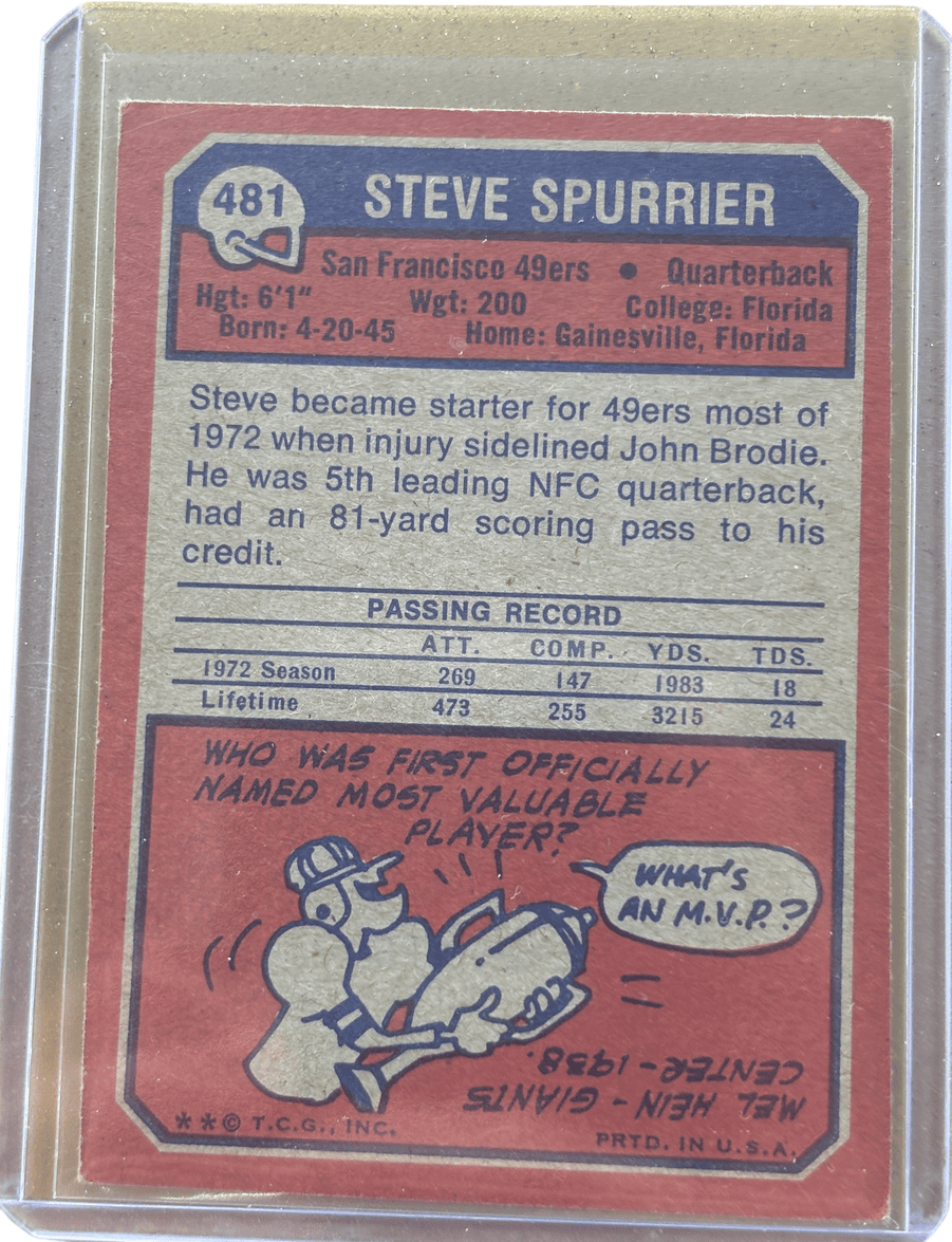 1973 Topps Steve Spurrier #481 Football Card