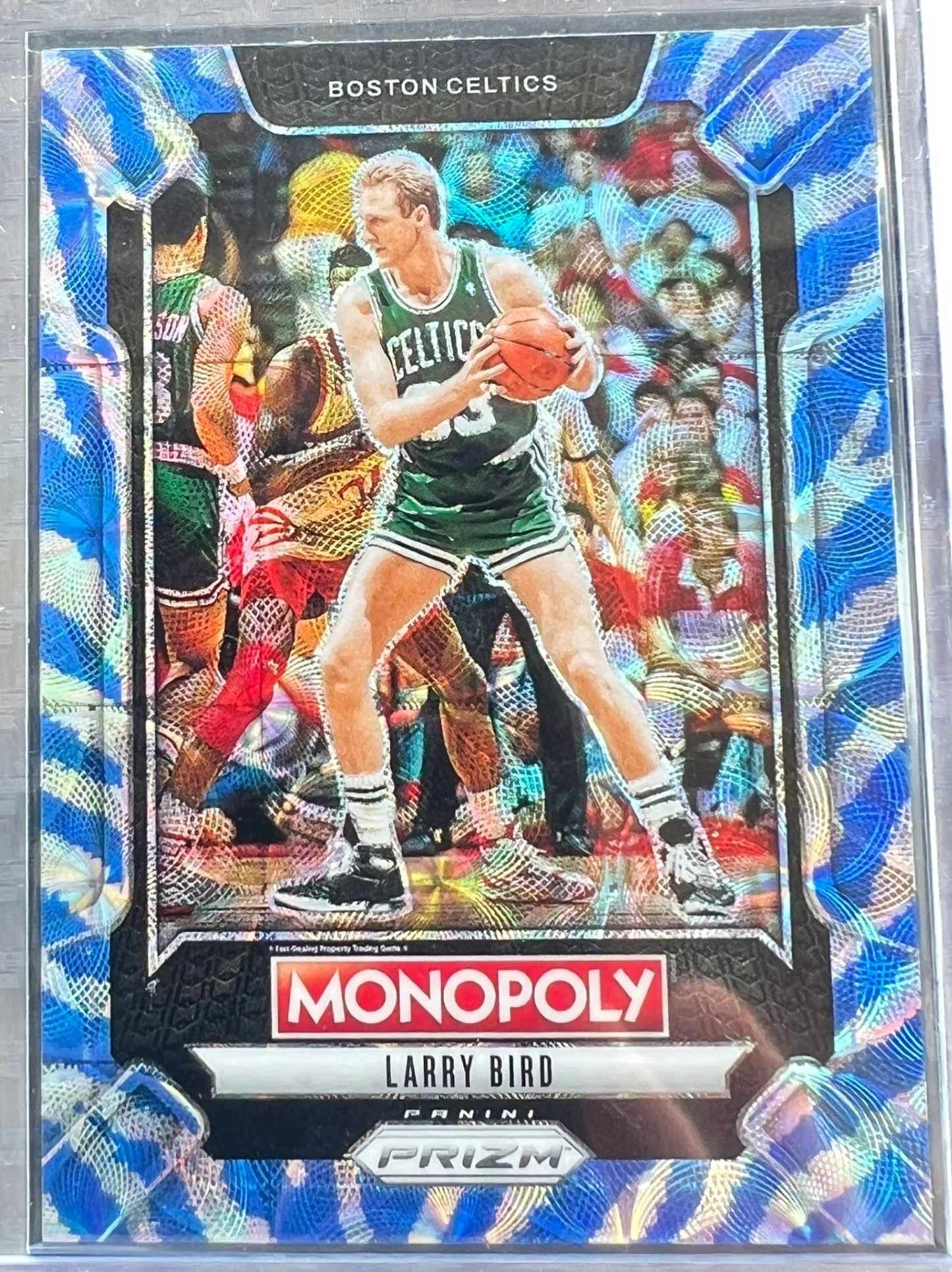 Panini 2024-25 Prizm Monopoly Boardwalk Blue Tiger Stripe Prizm Larry Bird #LEG3