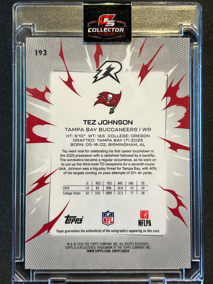 2025 Topps Tez Johnson RC Auto Certified Autograph Issue #193 Buccaneers