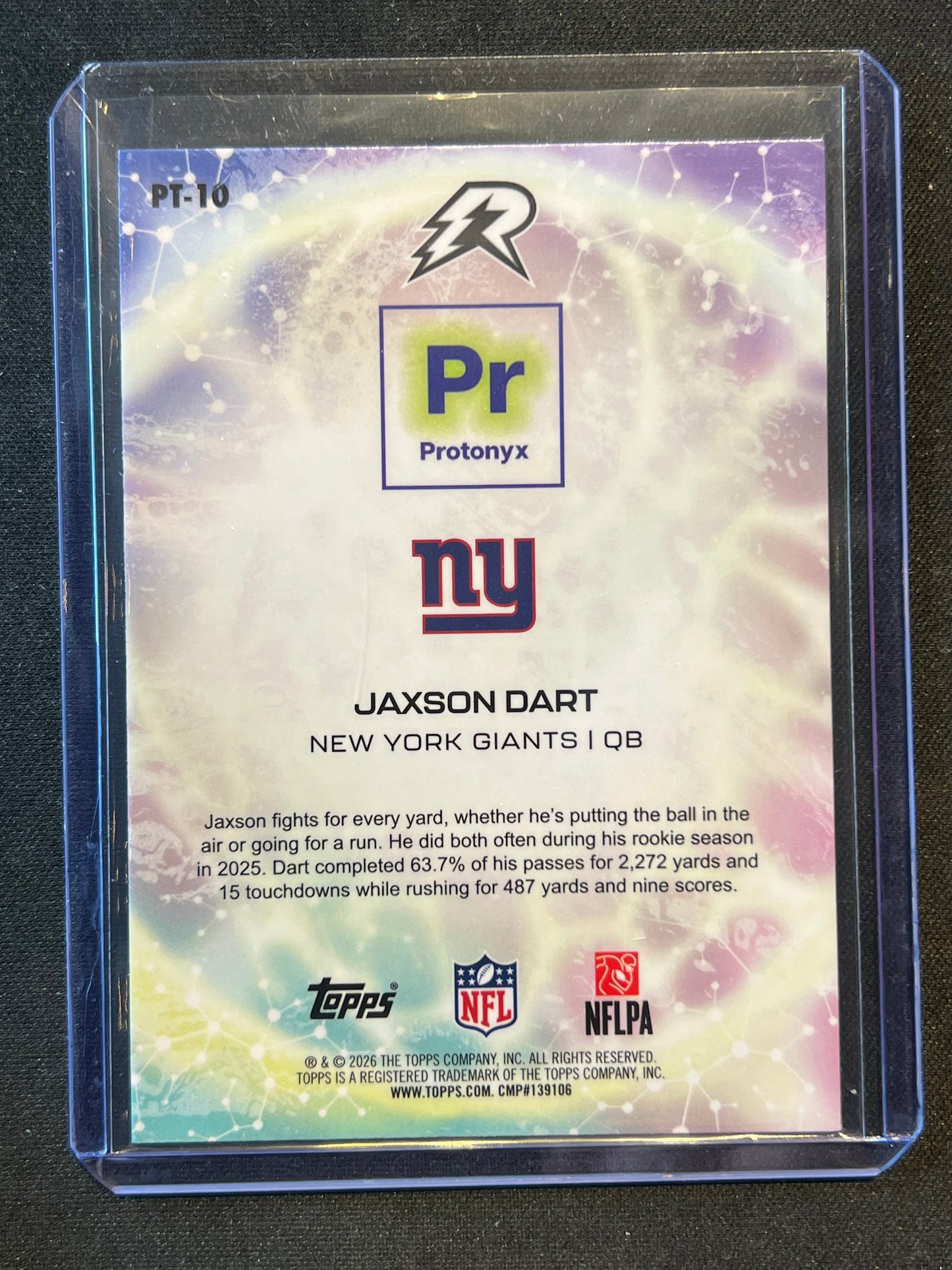 2025 Topps Resurgence Jaxson Dart (RC) #PT-10 Protonyx Crimson Surge /199 Giants