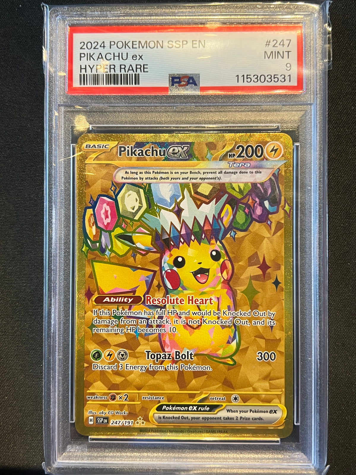 Pokemon TCG Pikachu ex Sv08 Surging Sparks Hyper Rare Holo 247/191 EN PSA 9