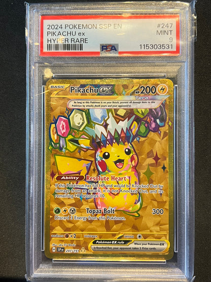 Pokemon TCG Pikachu ex Sv08 Surging Sparks Hyper Rare Holo 247/191 EN PSA 9