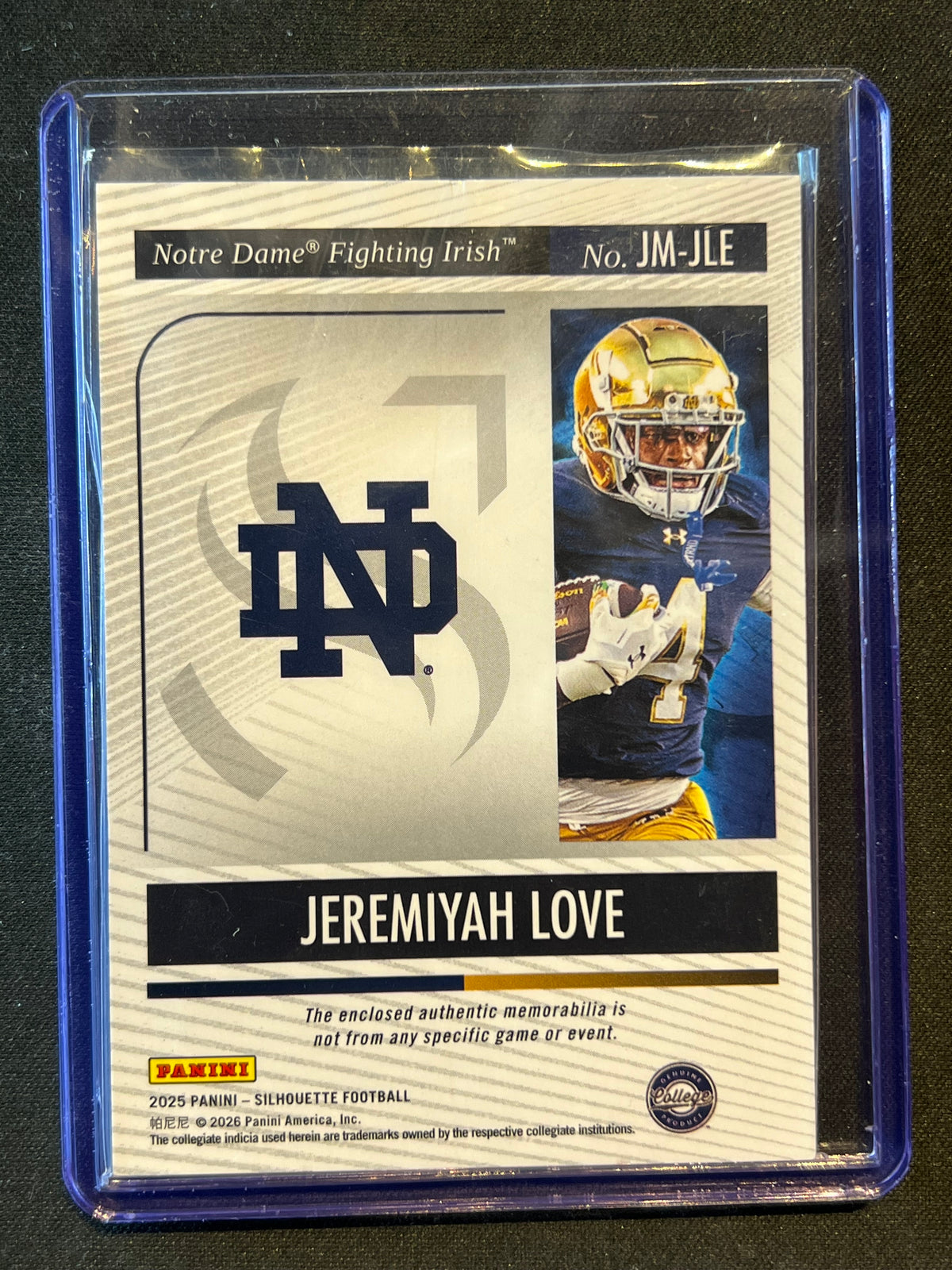 2025 Panini Silhouette Jeremiyah Love Jumbo Relic /49 #JM-JLE