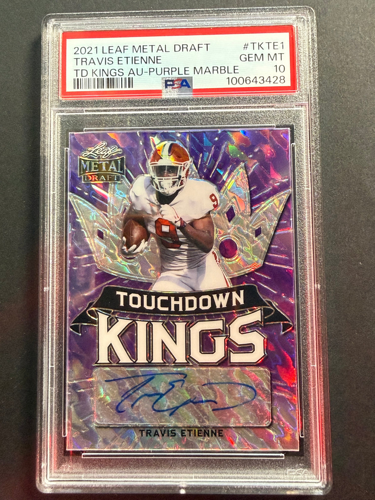 2021 Leaf Metal Draft Travis Etienne TD Kings Auto Purple Marble #TKTE1 PSA 10 Team Color Match