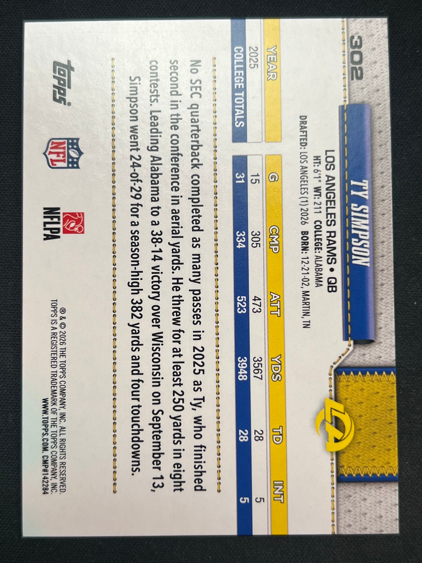 2026 Topps Flagship Ty Simpson RC Rainbow Foil - Rams