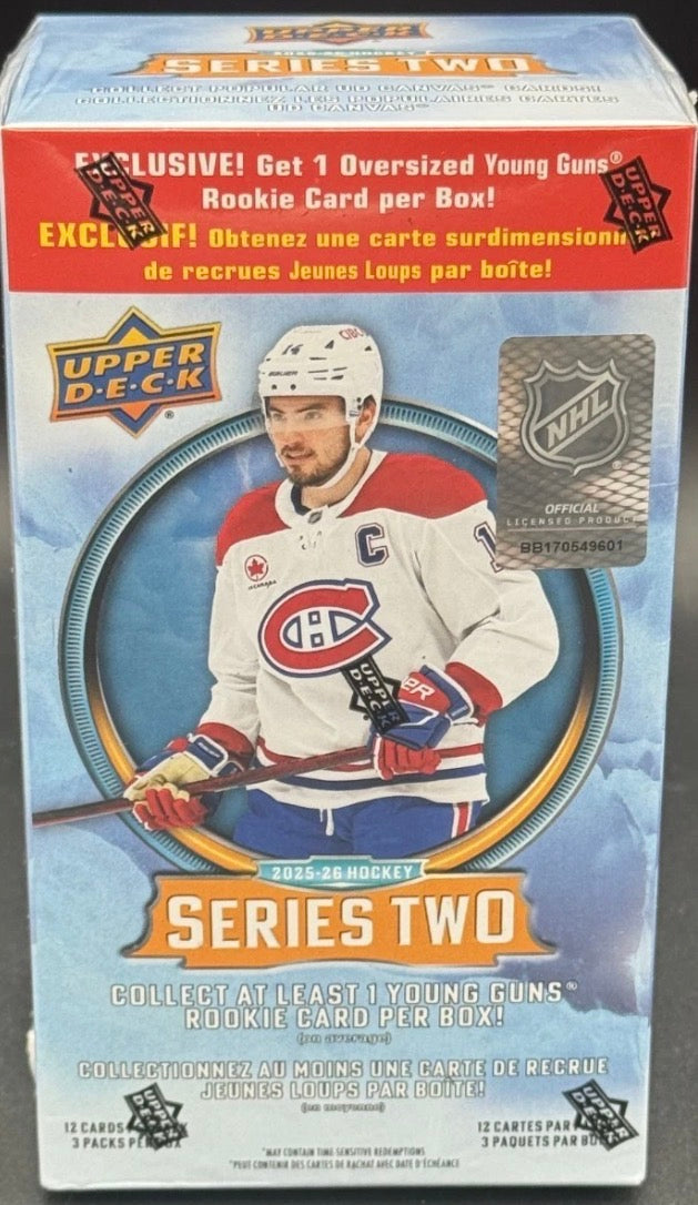 2025-26 Upper Deck Series 2 Hockey 3 Pack Blaster Box w/ Oversized Young Gun Rookie