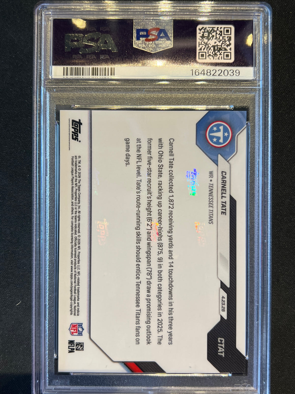 2026 Topps Now Carnell Tate 4th Overall Pick Rookie #CTAT PSA 10 Gem Mint
