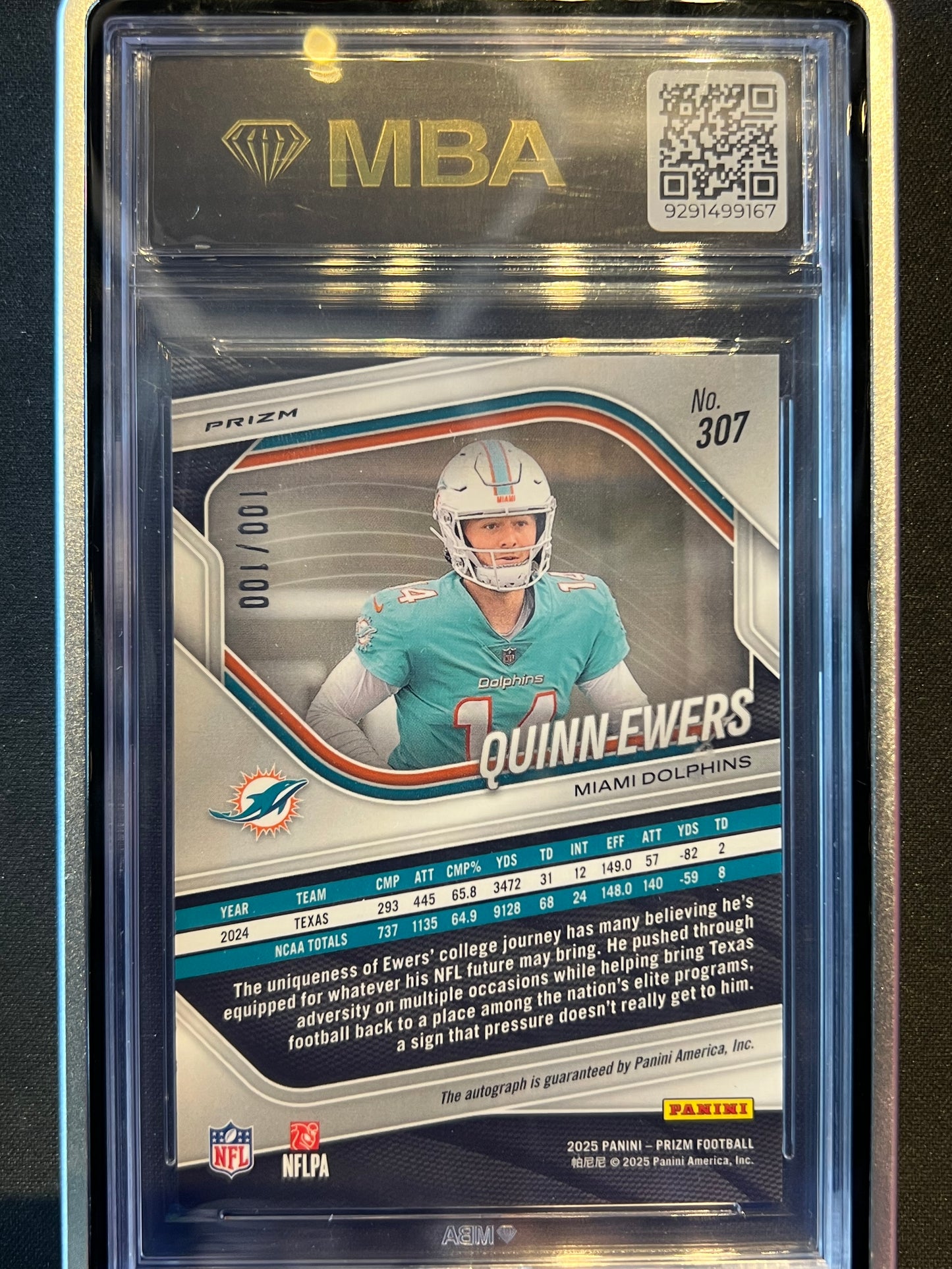 2025 Panini Prizm Choice Prizm  Quinn Ewers Rookie Autograph /100 #307