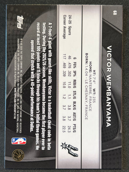 2025-26 Topps Chrome Black Victor Wembanyama #68 Spurs