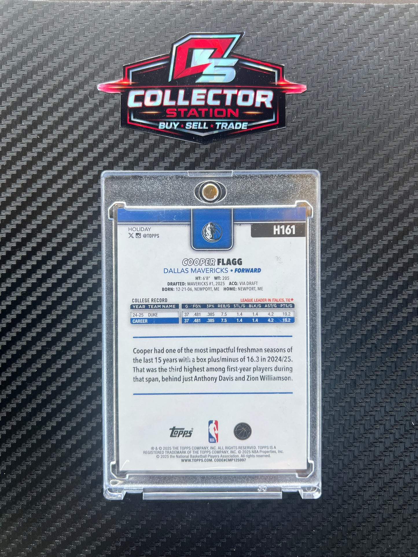 2025-26 Topps Holiday Cooper Flagg #H161 Holiday Metallic Blue Glitter (RC)