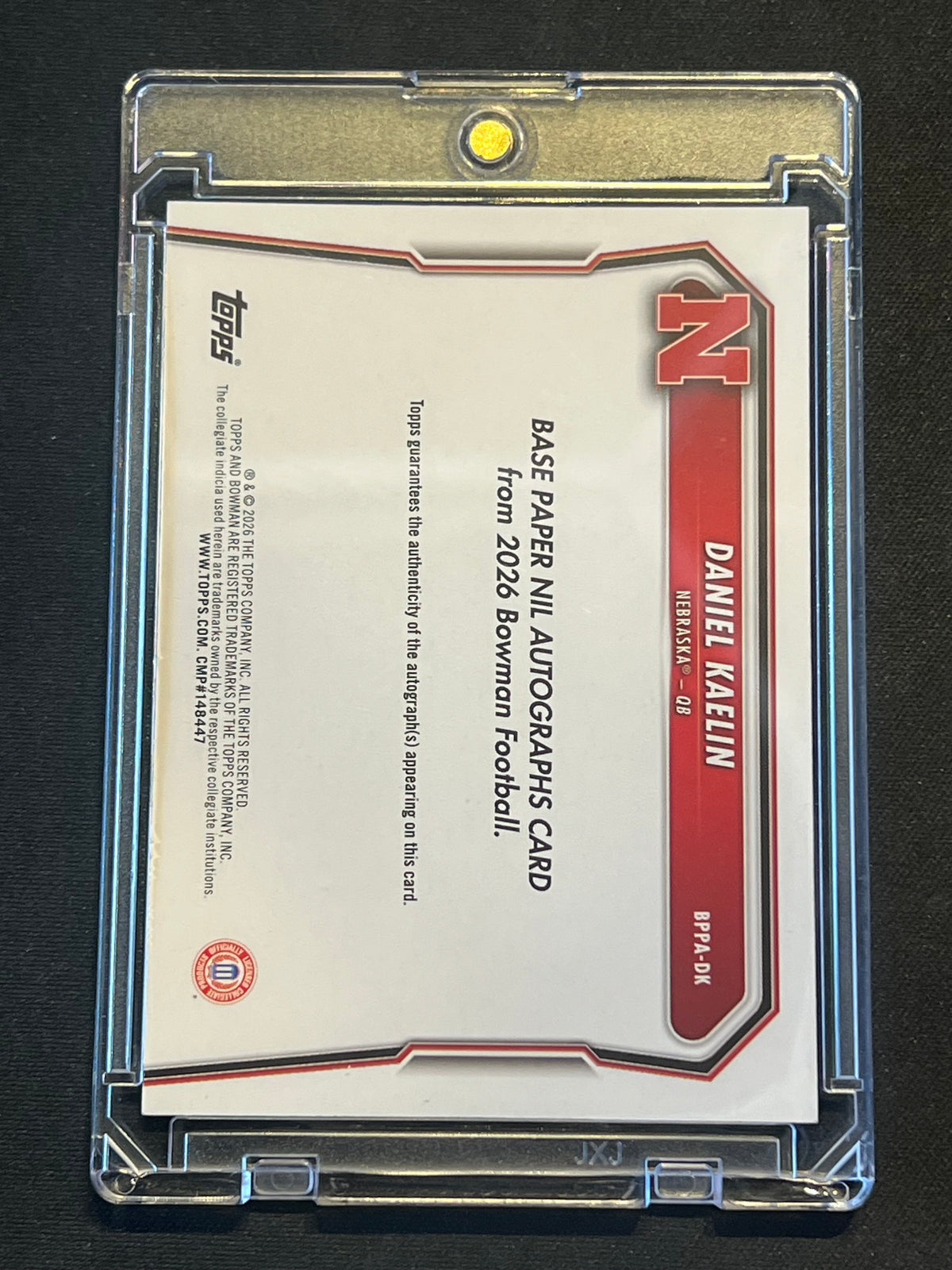2026 Bowman Chrome Football Daniel Kaelin 1st Bowman Green 12/99 Cornhuskers NUMBER MATCH #BPPA-DK