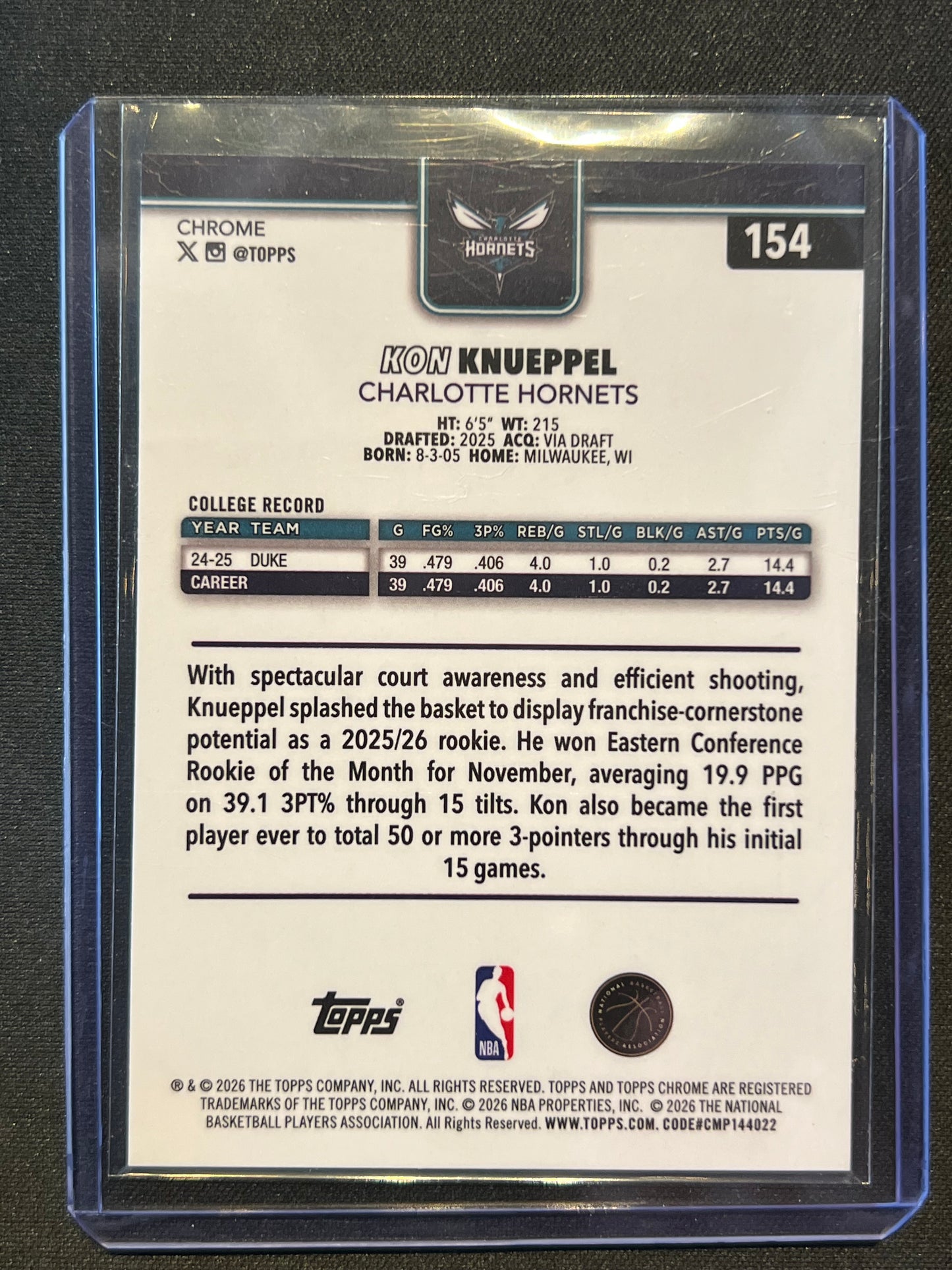 2025-26 Topps Chrome Update Kon Knueppel RC  Yellow Raywave Refractor /275