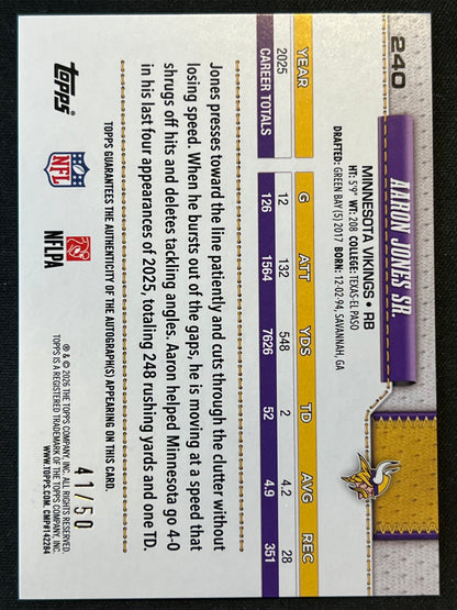 2025 Topps Flagship Aaron Jones Auto 41/50 Gold Minnesota Vikings #240