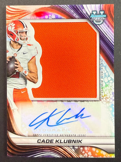 2024 Bowman U Best Prospect Jumbo Patch Auto Cade Klubnik Refractor #PJA-CK Clemson Tigers