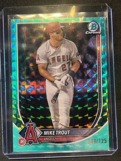 2025 Bowman Chrome Baseball Mike Trout Aqua Geometric Refractor 49/125 #27 Angels