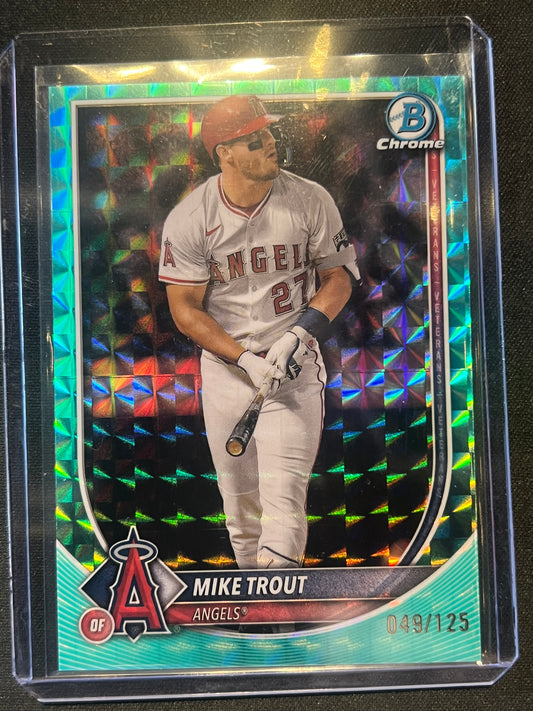 2025 Bowman Chrome Baseball Mike Trout Aqua Geometric Refractor 49/125 #27 Angels