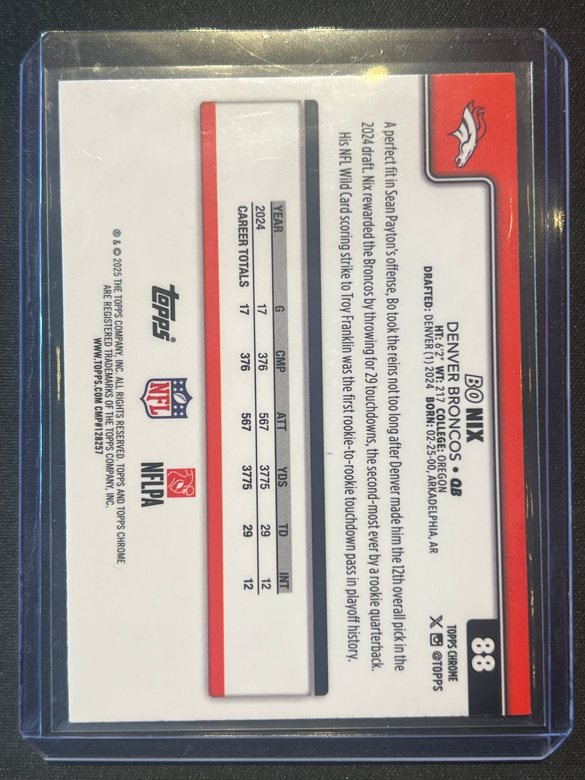 2025 Topps Chrome Football Bo Nix Aqua Refractor /199 #88 Broncos