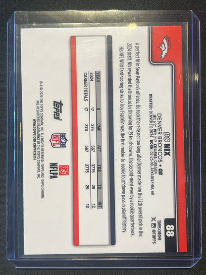 2025 Topps Chrome Football Bo Nix Aqua Refractor /199 #88 Broncos