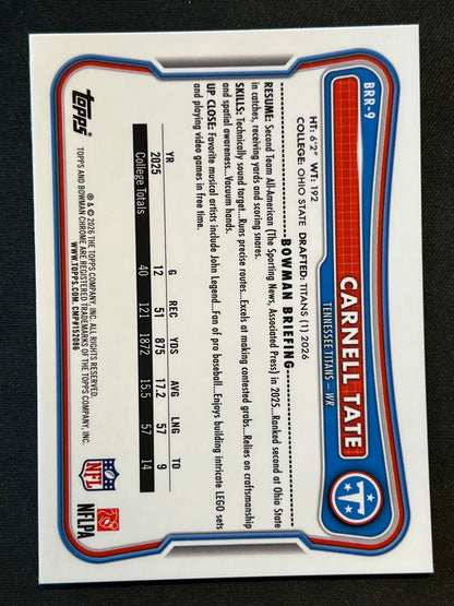 2026 Bowman Football - Carnell Tate Red Rookie Silver #BRR-9 Titans