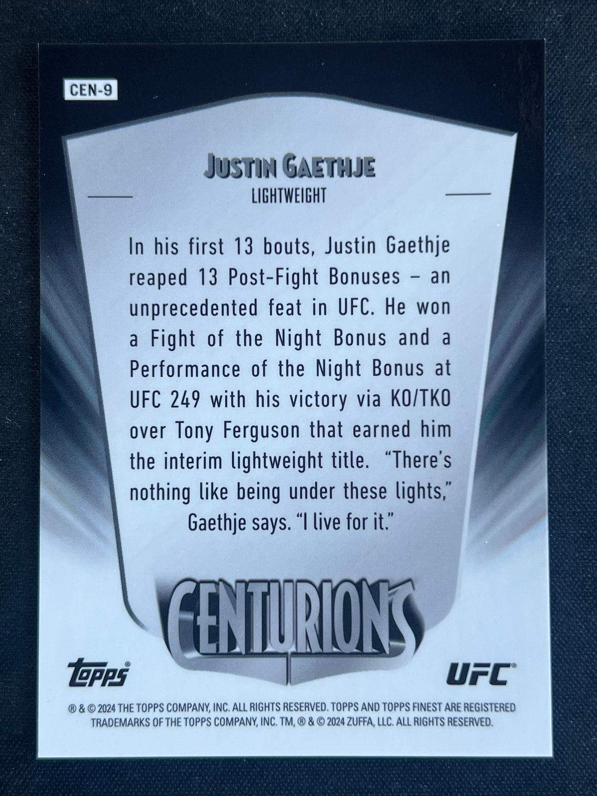 2024 Topps Finest UFC - Centurions Justin Gaethje #CEN-9 SSP