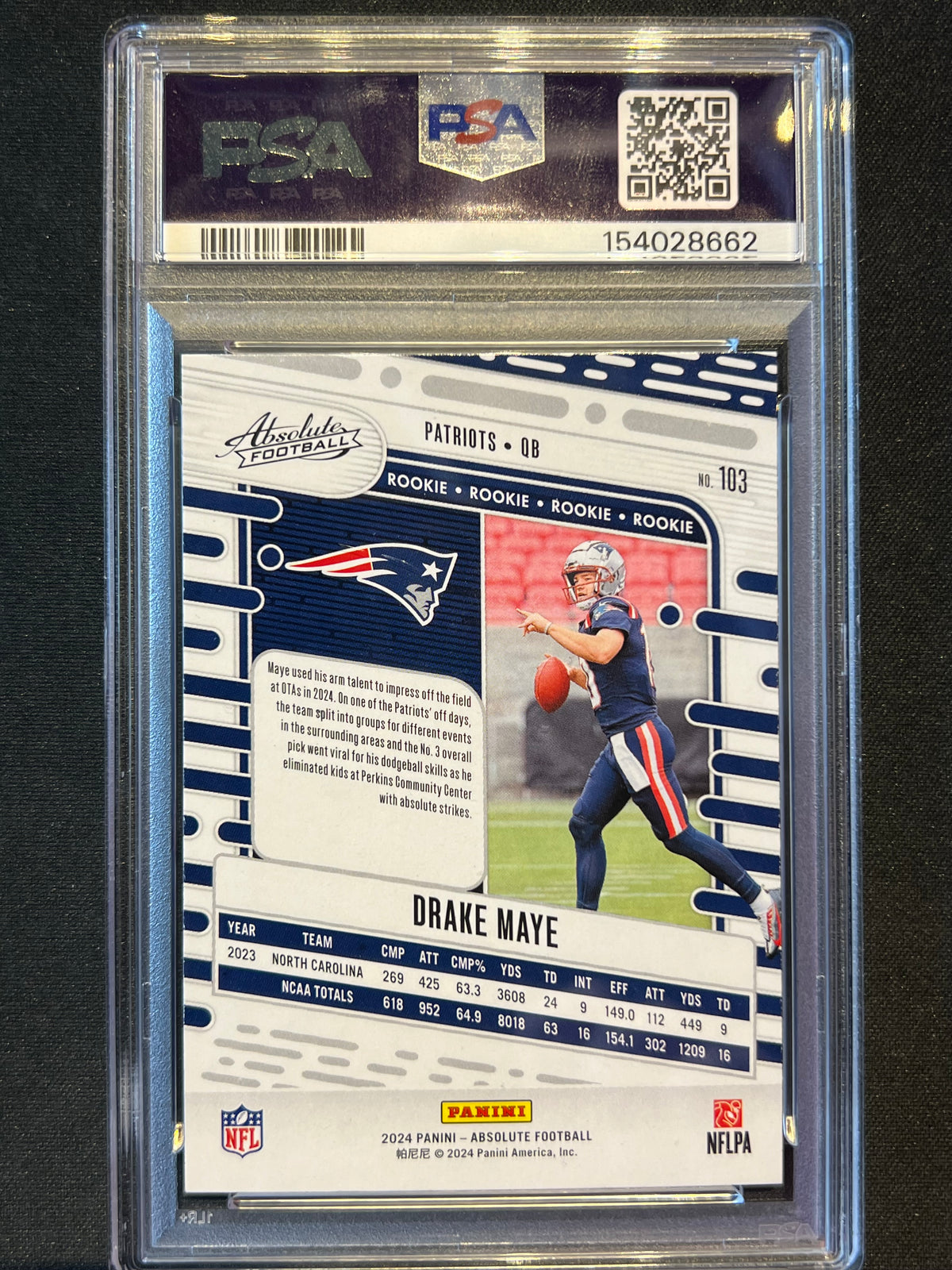 2024 Panini Absolute PSA 8 Drake Maye #103 RC Rookies Patriots
