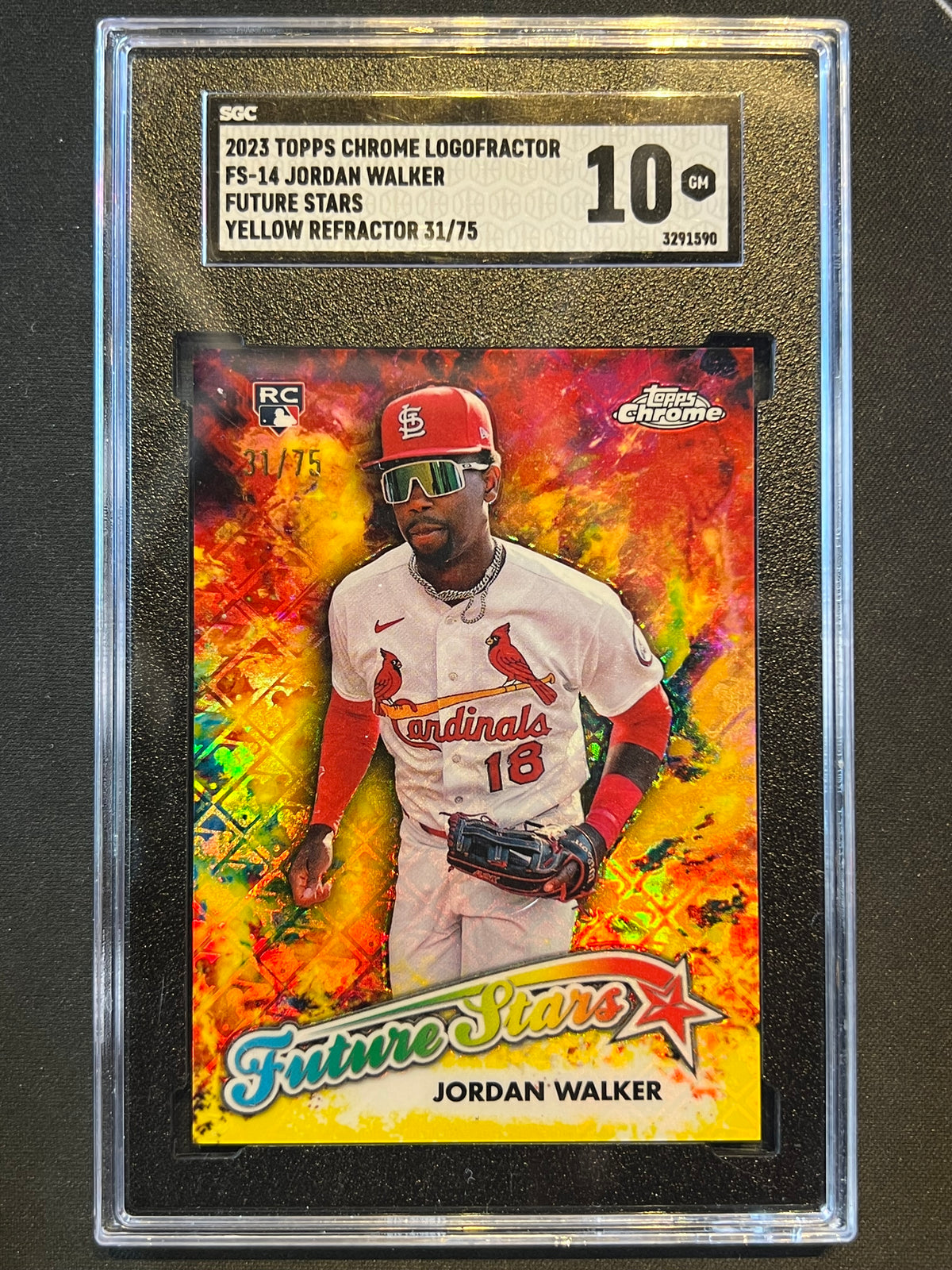2023 Topps Chrome Logofractor #FS-14 Jordan Walker RC Future Stars Yellow Refractor /75 SGC 10
