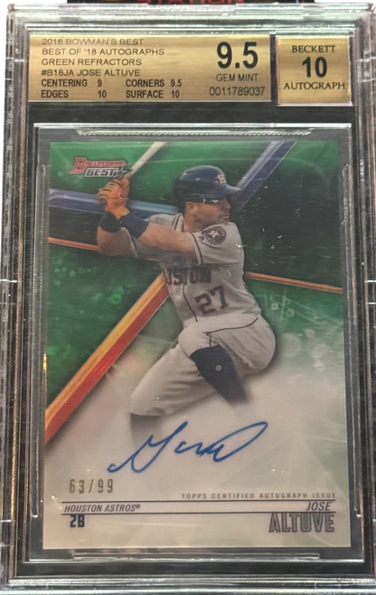 2018 Best Of Bowman Autographs Jose Altuve Green Refractor /99 BGS 9.5 / Auto 10 — normalized
