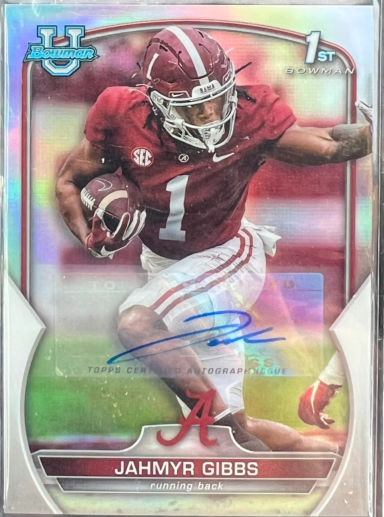 2022 Bowman U Chrome Jahmyr Gibbs Auto Refractor /499  #82 RC 1st Bowman — normalized