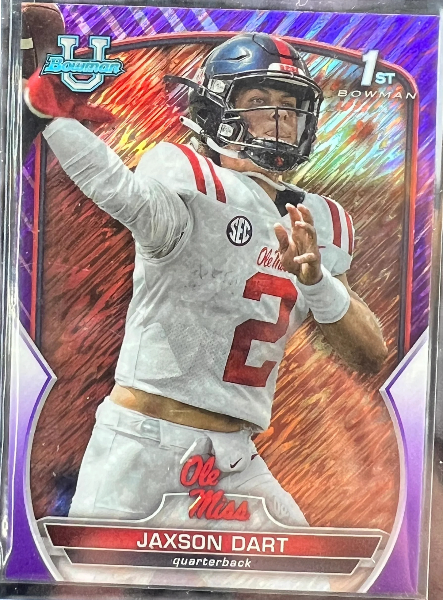 2022 Bowman University Chrome Jaxson Dart 1st Bowman Purple Shimmer #94 Ole Miss — normalized