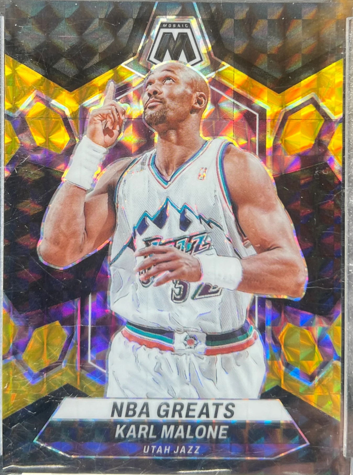 2023-24 Panini Mosaic NBA Greats Karl Malone #297 Choice Black Gold Mosaic Prizm /8 — normalized
