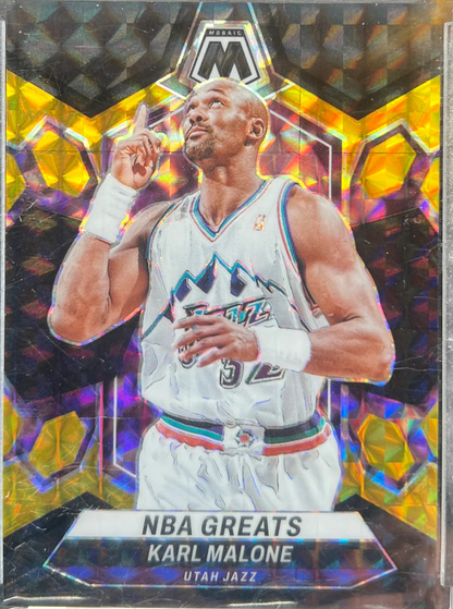 2023-24 Panini Mosaic NBA Greats Karl Malone #297 Choice Black Gold Mosaic Prizm /8 — normalized