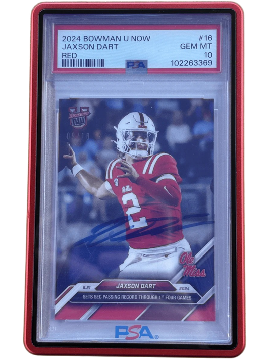 Topps 2024 Bowman U Now Jaxson Dart Red /10 PSA 10 - On Slab Auto — normalized