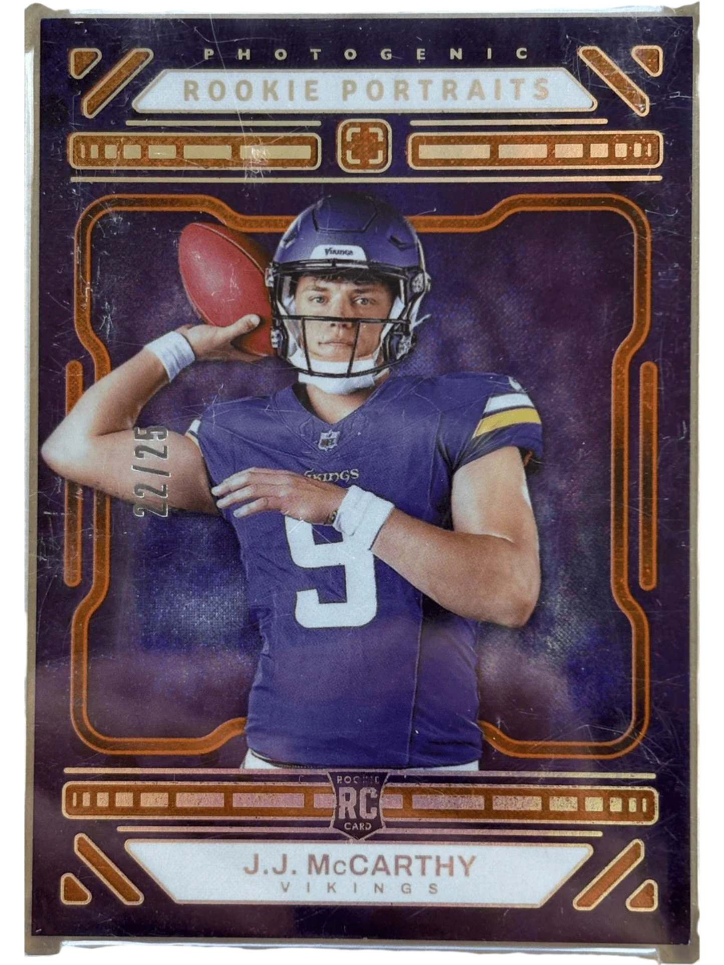Panini 2024 Photogenic Rookie Portraits J.J. McCarthy #152 Orange /25 RC — normalized