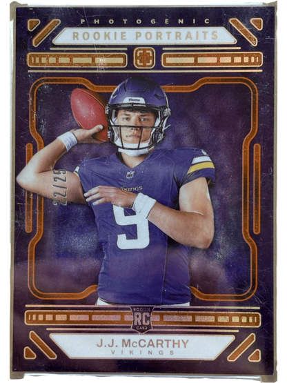 Panini 2024 Photogenic Rookie Portraits J.J. McCarthy #152 Orange /25 RC — normalized