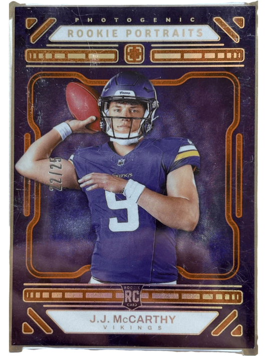 Panini 2024 Photogenic Rookie Portraits J.J. McCarthy #152 Orange /25 RC — normalized