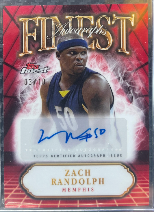 2024-2025 Topps Finest Finest Autographs Zach Randolph #FA-ZR Red And Black Geometric Refractor /10 — normalized