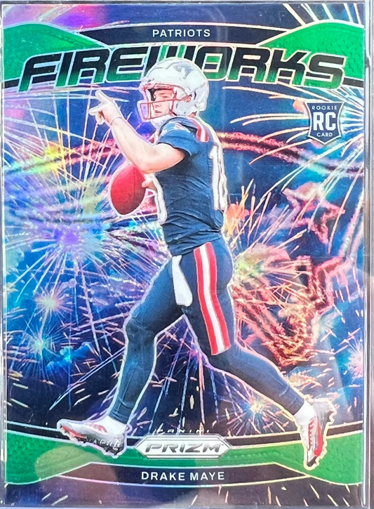 2024 Panini Prizm Fireworks Drake Maye #22 Green Prizm (RC) — normalized