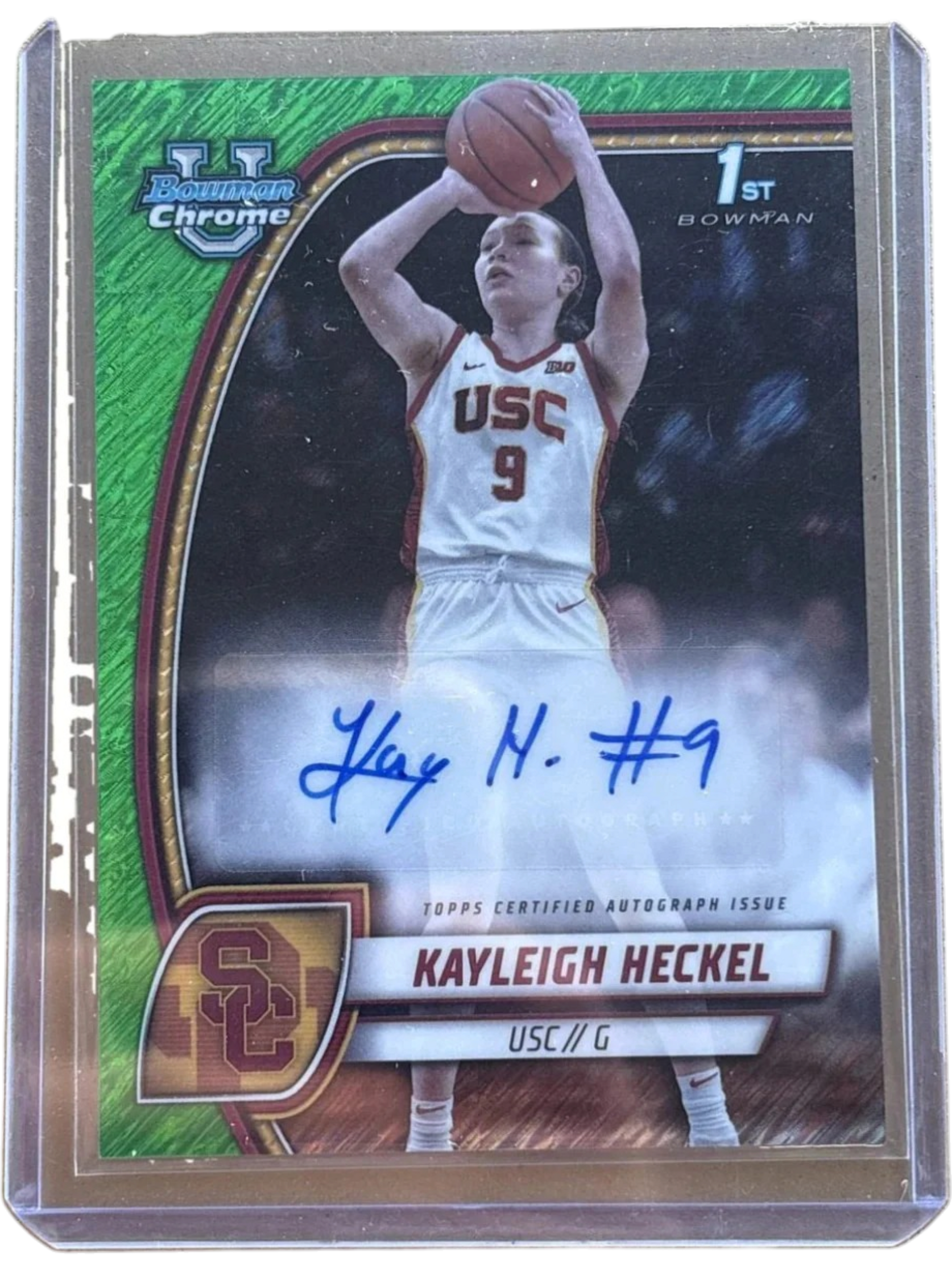 Bowman 2024-25’ University Chrome Kayleigh Heckel #43 Green Shimmer Autograph — normalized