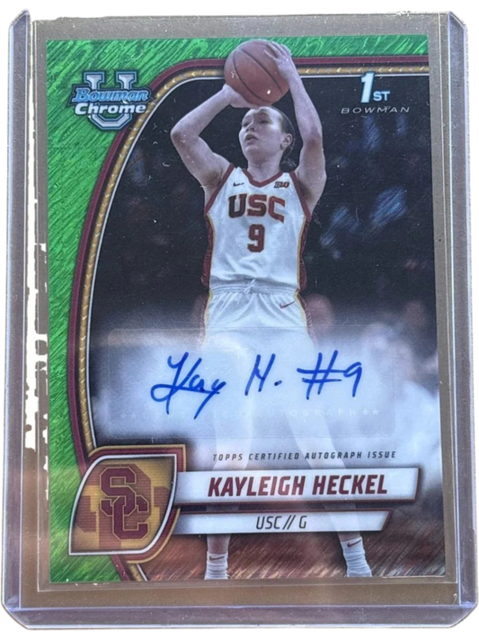 Bowman 2024-25’ University Chrome Kayleigh Heckel #43 Green Shimmer Autograph — normalized