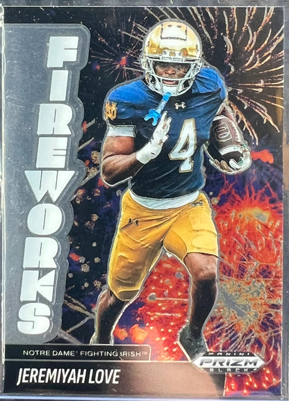 2025 Panini Prizm Black Jeremiyah Love Fireworks #NIL Notre Dame #10 — normalized