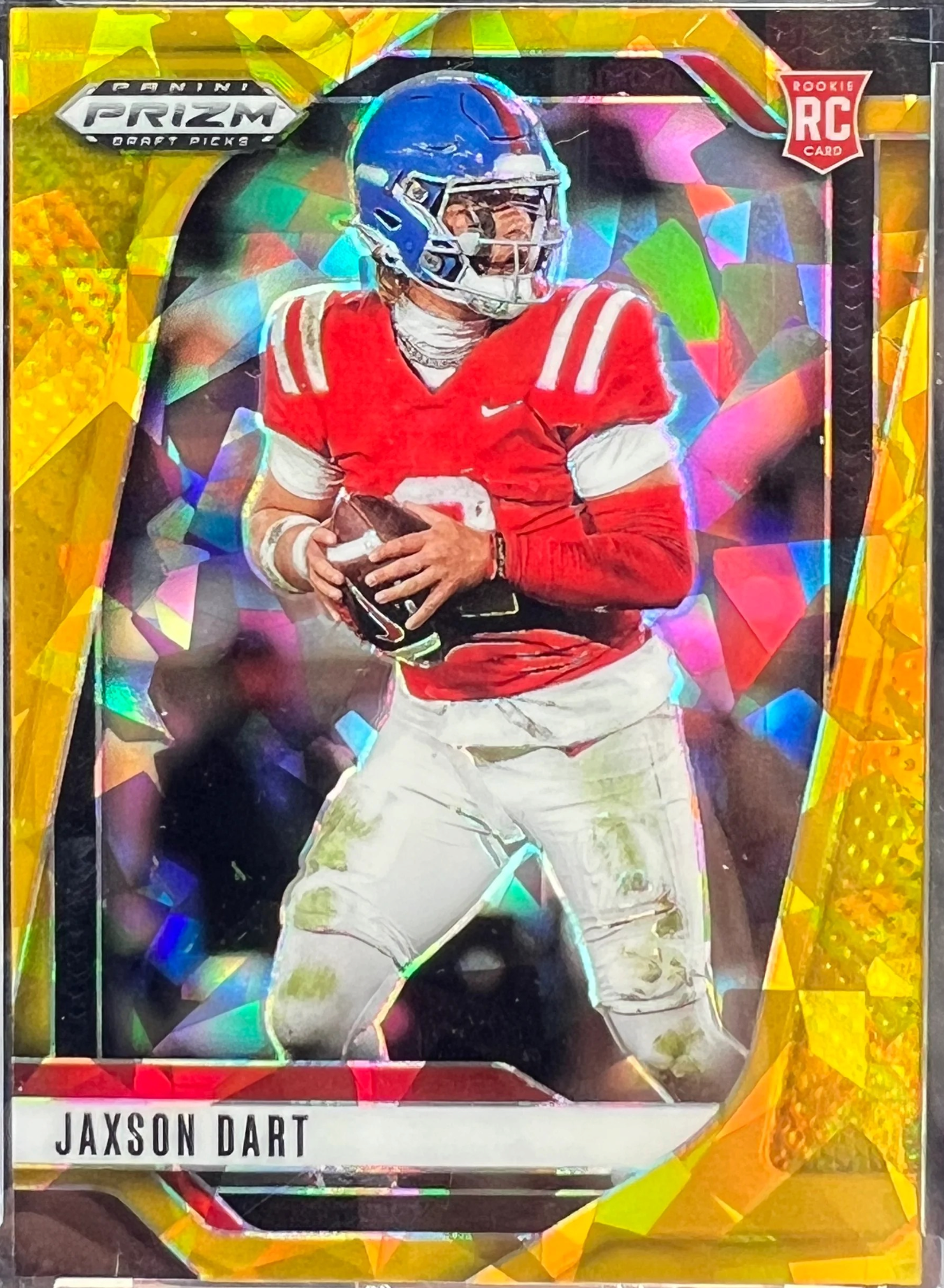 2025 Panini Prizm Draft #90 Jaxson Dart - Gold Ice Prizm (RC) Ole Miss Rebels — normalized