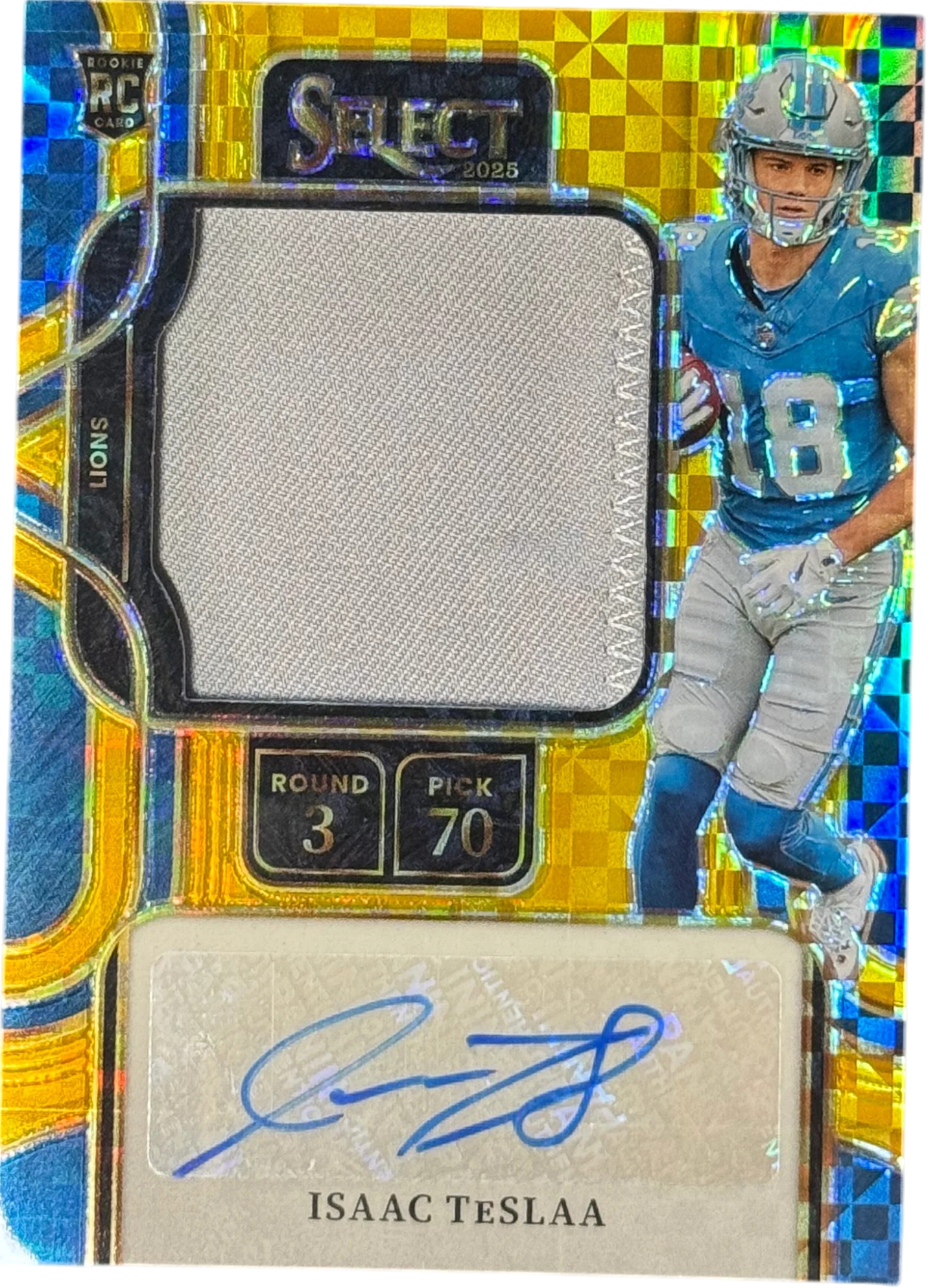 2025 Panini Select Isaac TeSlaa Gold Prizm Rookie Patch Auto First On Print 1/10 — normalized