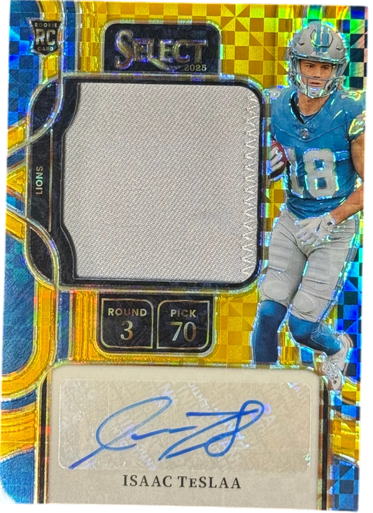 2025 Panini Select Isaac TeSlaa Gold Prizm Rookie Patch Auto First On Print 1/10 — normalized
