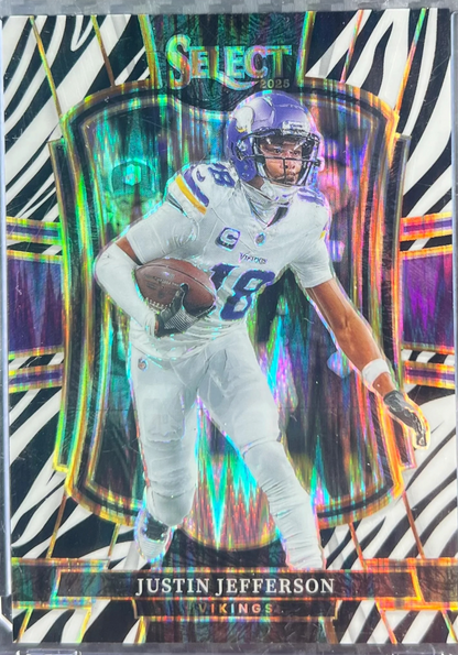2025 Panini Select Justin Jefferson Premier Level Zebra Prizm #163 — normalized