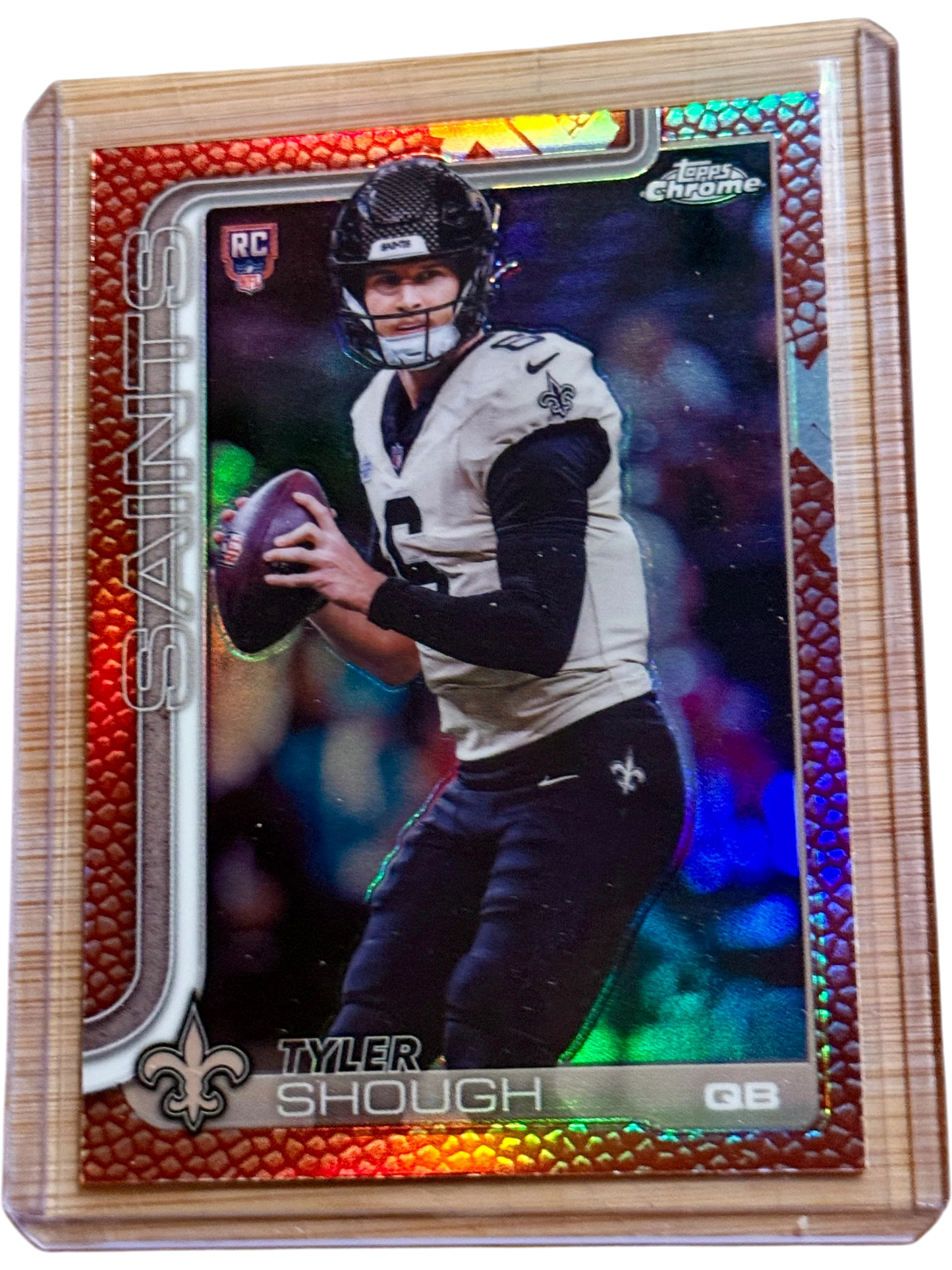 2025 Topps Chrome Football NFL Tyler Shough #398 Football Leather Pigskin Refractor RC — normalized