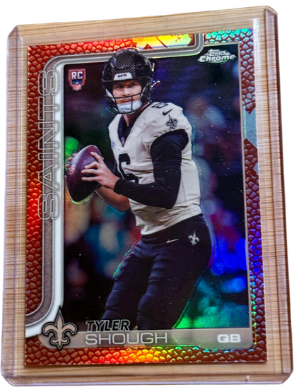 2025 Topps Chrome Football NFL Tyler Shough #398 Football Leather Pigskin Refractor RC — normalized