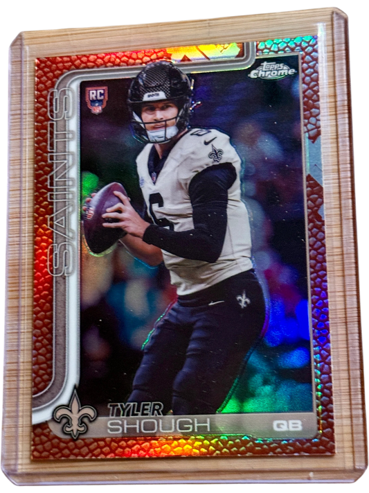 2025 Topps Chrome Football NFL Tyler Shough #398 Football Leather Pigskin Refractor RC — normalized