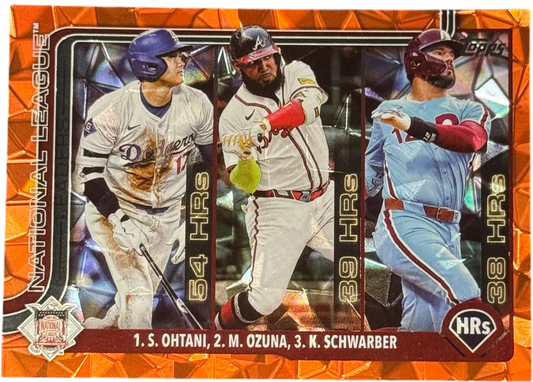 2025 Topps Series One League Leaders - Shohei Ohtani, Kyle Schwarber, Marcell Ozuna /25 #144 — normalized