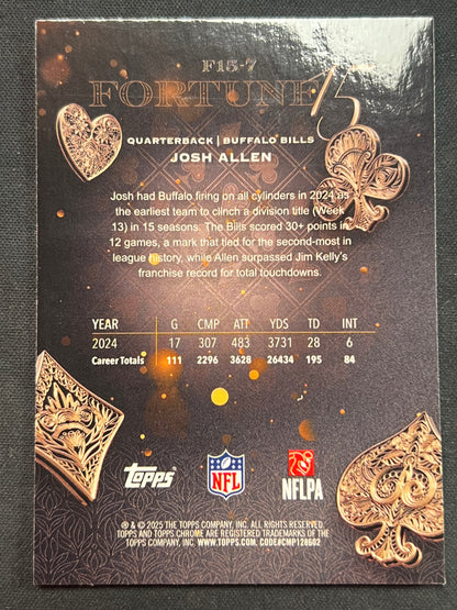 2025 Topps Chrome #F15-7 Josh Allen Fortune 15 Pink Refractor #/250