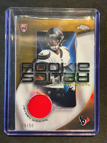 2025 Topps Chrome Jayden Higgins Gold Rookie Relics RC Jersey /50 #RR-JH Texans